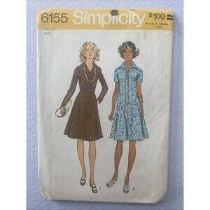 #6155 Simplicity Sewing Pattern Misses Belted Dress Size 14 Retro 1970s UNCUT